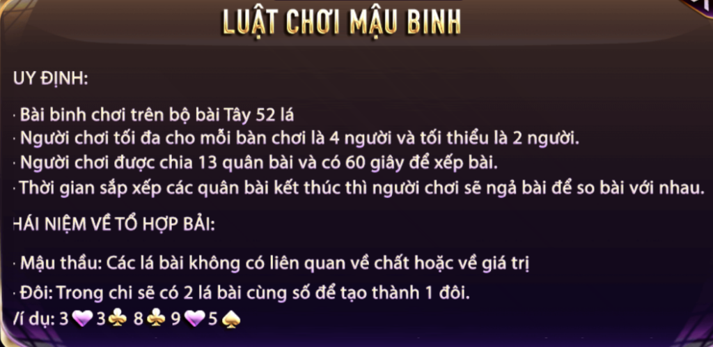 Luật chơi cơ bản của Mậu binh