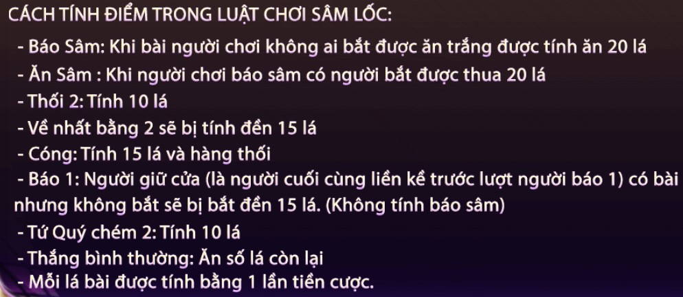 Cách tính điểm Sâm lốc