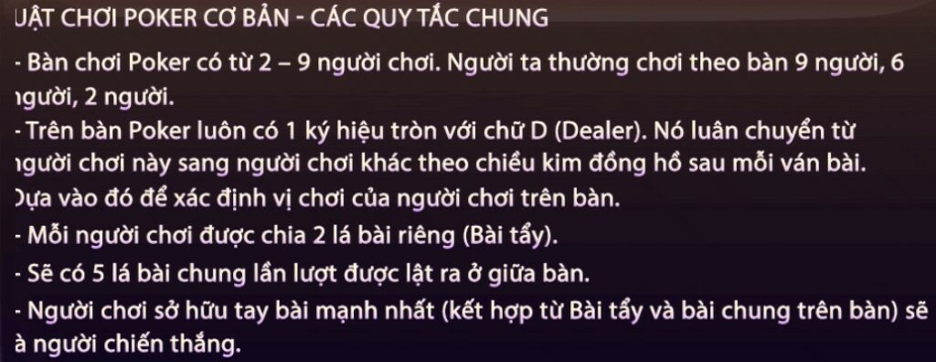 Luật chơi game bài Poker Gemwin